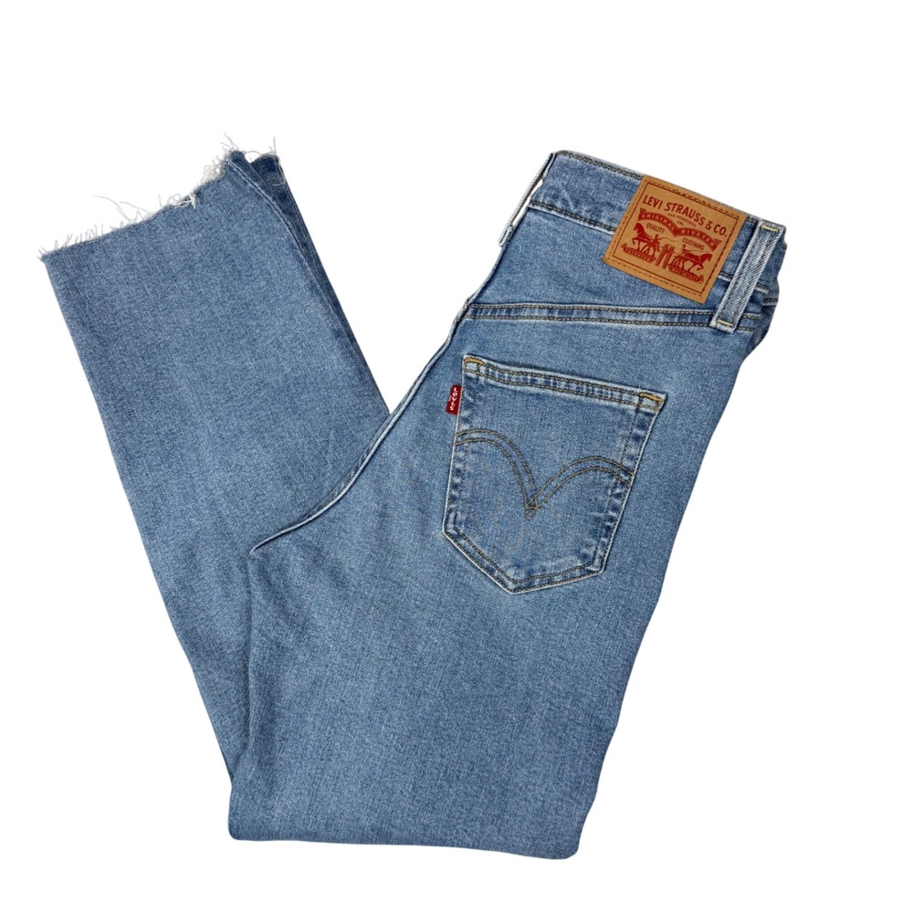 Levi Strauss Co Ribcage Straight Ankle Jeans Light Wash Raw Hem Distressed Sz 26
